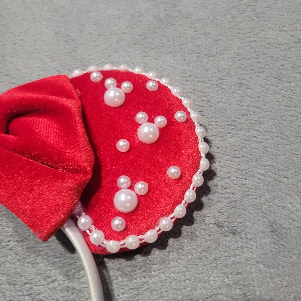 Minnie Mouse Ears Women Red‎ Velvet Pearl Mickey Disney Style Coquette